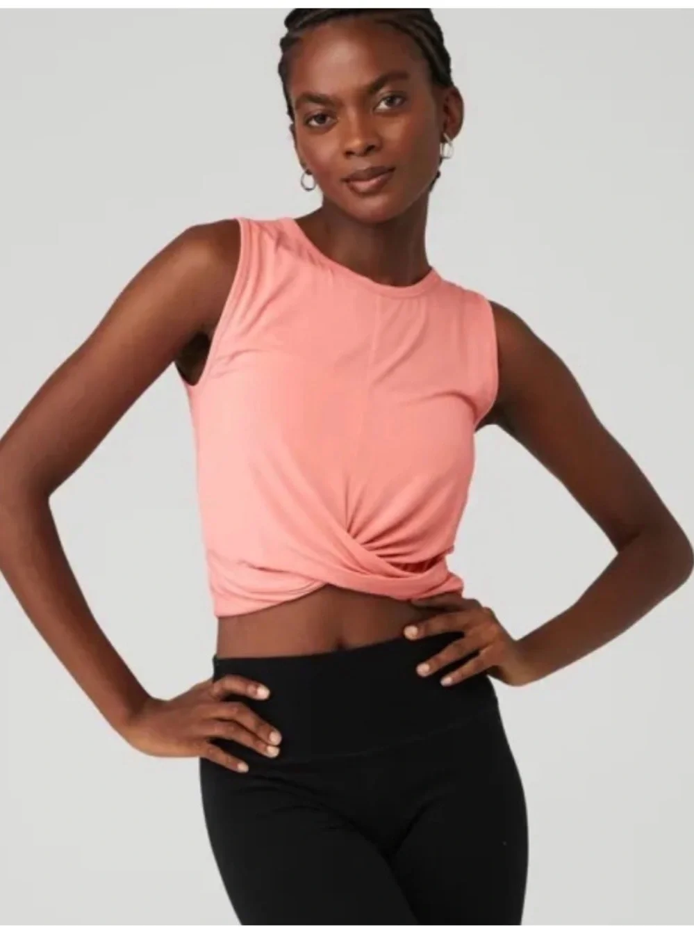 Alo Yoga Twist-Front Crop Top - Peachy Pink